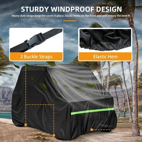 Vista 6 de Funda para UTV de 2 a 3 plazas, 600D resistente, 126 x 70 x 75 pulgadas Waterproof, Windproof, UV Resistant, Reflective Strips, Compatible with