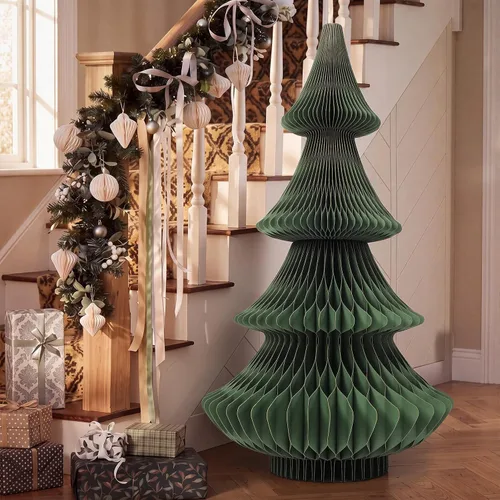 Vista 18 de Spiareal Árbol de Navidad de papel de panal extra grande de 2 pies de color Blanco beige