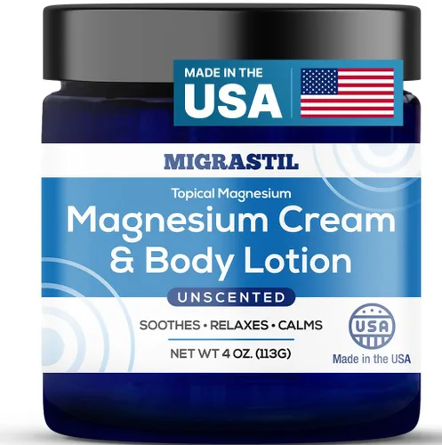 Vista 8 de MIGRASTIL Crema de magnesio y lavanda nocturna y loción corporal no grasa. Cloruro de magnesio extra fuerte de 250 mg para alivio muscular