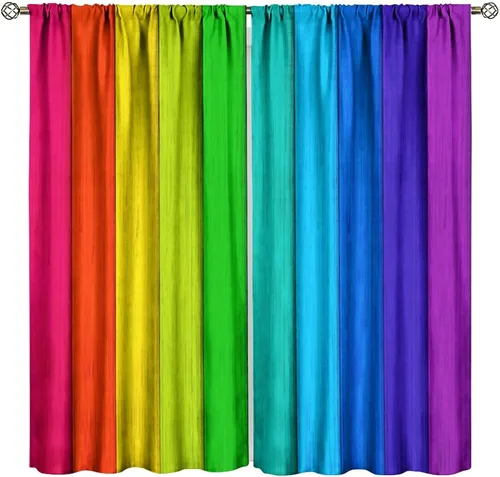 Vista 22 de Cortinas opacas abstractas de arco iris, pintura de color arcoíris con gotas, diseño gráfico creativo con bolsillo para barra, para sala de estar