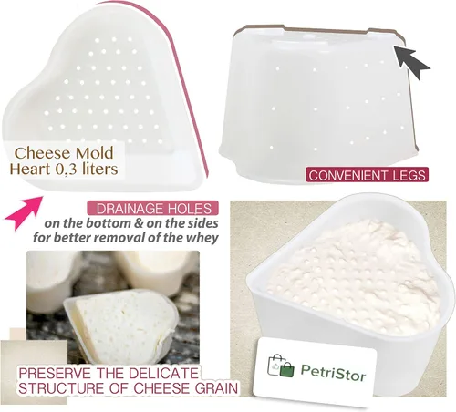 Vista 6 de PetriStor Molde de queso suave para queso de 8 piezas, 1/3 cuartos de galón, molde de queso suave para hacer queso, suministros caseros para hacer