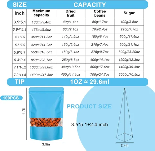 Vista 3 de 100 bolsas a prueba de olores, bolsas de embalaje resellables, bolsa de papel de aluminio mate con ventana transparente, bolsa sellable a prueba