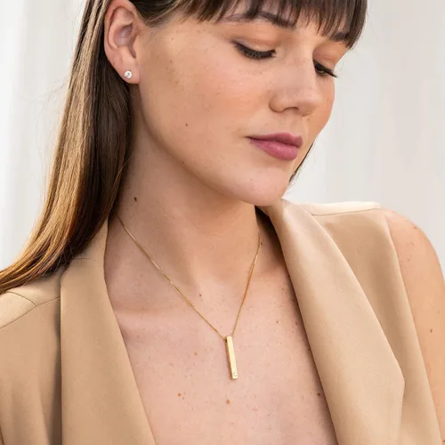Vista 9 de Personalized Vertical 3D Totem Bar Necklace with Custom Inscriptions - Diamond or Cubic Zirconia Options - Engraved Gift for Her, Women - Dainty