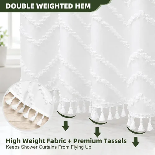 Vista 146 de Cortina de ducha Siiluminisoy de 36x72 beige, cortina de ducha de tela de tamaño pequeño, cortinas de ducha de tela con tufting, diseño chevron a