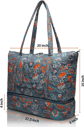 Vista 3 de Bolsa de fin de semana para mujer, bolsa de viaje con compartimento para zapatos, Gris Naranja