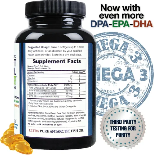 Vista 4 de Paquete de 2 aceite de pescado omega-3 DPA capturado en la naturaleza, 2900 mg con DPA, EPA y DHA, 180 cápsulas blandas, sin eructos de triple fuerza