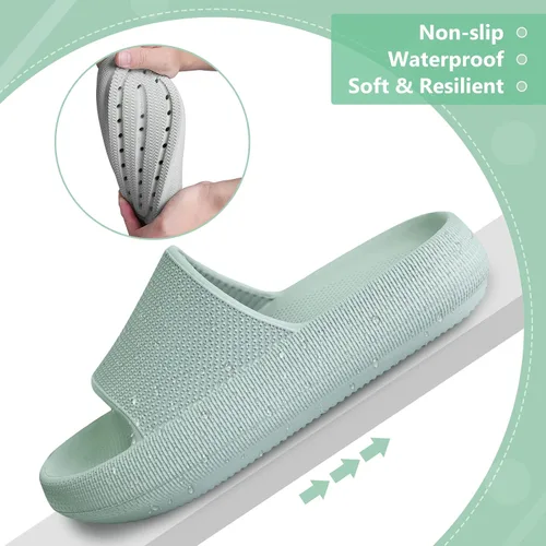Vista 3 de FJPTREN Zapatos de nube para niños y niñas, sandalias acolchadas antideslizantes, zapatos de ducha ligeros, plataforma para niños, suela gruesa