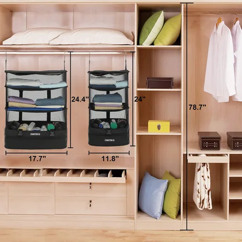 Vista 56 de TABITORA - Estantería portátil y plegable de gran capacidad con ganchos para colgar, ideal como almacenamiento para viajes