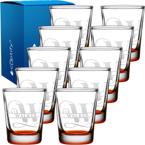 Vista 59 de Cuptify Inicial de cristal con monograma y nombre de 2 onzas, parte inferior negra grabada con texto personalizado para regalos, bodas, cumpleaños