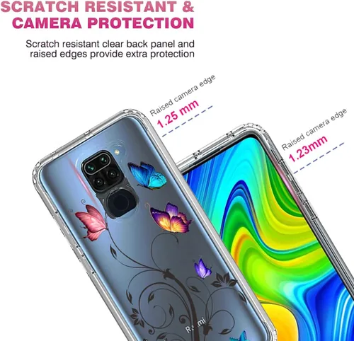 Vista 2 de Funda para Redmi Note 9/Redmi 10X 4G M2003J15SC con protector de pantalla de vidrio templado, cuerpo completo transparente con diseño floral, fundas