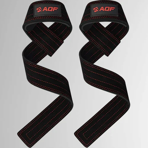 Vista 7 de AQF Leather Weight Lifting Straps, Heavy Duty Wrist Strap for Powerlifting Negro