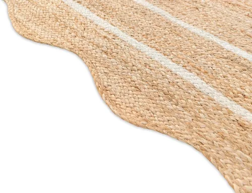 Vista 2 de Alfombra de yute rectangular festoneada tejida a mano trenzada para sala de estar, dormitorio, entrada Blanco
