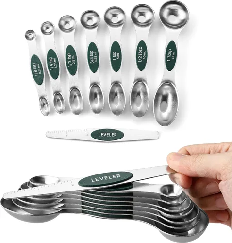 Vista 45 de Spring Chef Juego de cucharas medidoras magnéticas de acero inoxidable con imanes N45 fuertes, accesorios de cocina de metal resistente para hornear
