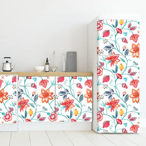 Vista 4 de VaryStyle Papel tapiz floral rojo naranja para despegar y pegar, bohemio, 17.7 x 118 pulgadas, papel de contacto con flores de bosque tropical