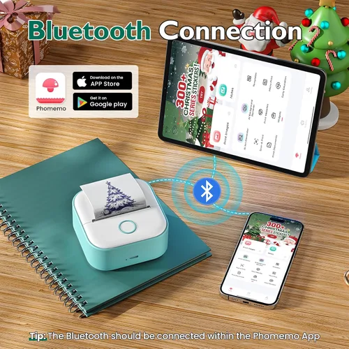 Vista 4 de Phomemo Impresora de calcomanías, cápsulas de impresión T02, mini impresora con 3 rollos de papel de color transparente, máquina de bolsillo térmica