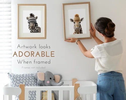 Vista 3 de Elarta Impresiones artísticas de pared de animales de guardería, género neutro para bebés, decoración de safari para niños y niñas