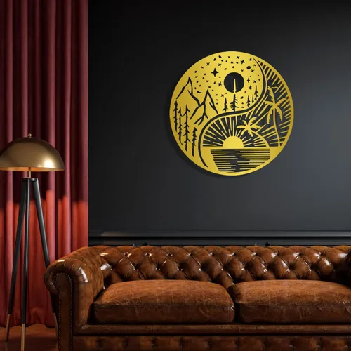 Vista 3 de Ying Yang Sun and Moon Metal, decoración de pared de metal Yin Yang, Sun Moon Metal, decoración de pared de metal, sol y luna, arte de pared