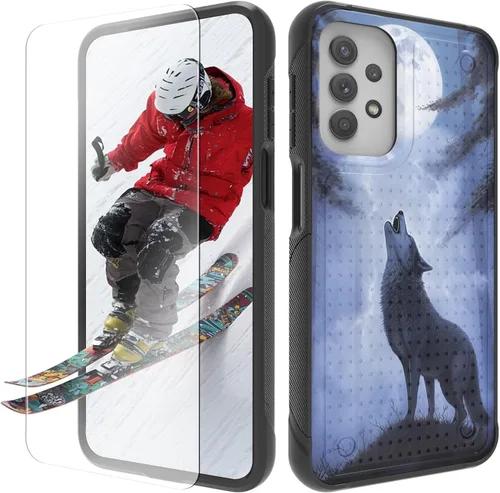 Vista 19 de Funda para Samsung Galaxy A13/A04/A04S/A23/A32 5G con protector de pantalla, parte trasera con textura de policarbonato duro, hermosa flor, diseño