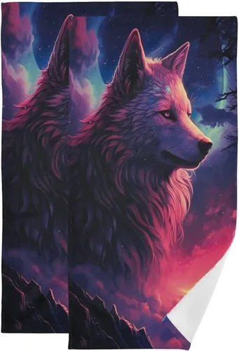 Vista 21 de Juego de 2 toallas de baño de color morado, remolques de mano de lobo, toallas de baño, toallas suaves y absorbentes para baño, cocina, gimnasio