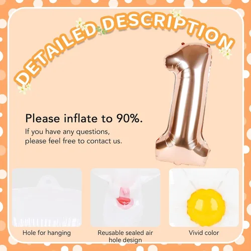 Vista 4 de Dripykiaa 5 globos de helio de aluminio para niñas de 40 pulgadas, diseño de margaritas de oro rosa