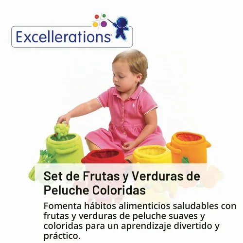 Vista 2 de Excellerations Juguete de peluche para clasificar y contar frutas y verduras para niños pequeños, 20 piezas de clasificación de felpa y contenedores