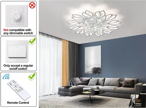 Vista 5 de Tioolo Lámpara de techo moderna, lámpara de techo LED regulable, lámpara de araña en forma de flor de 12 cabezales con control remoto, accesorio