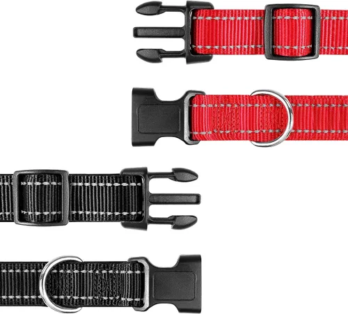 Vista 3 de Collares reflectantes de nailon para perros, 2 unidades, con hebilla de liberación rápida, collares de nailon de seguridad ajustables para perros