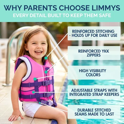 Vista 5 de Limmys Chaleco de natación para niños pequeños y niños: panel de espuma integrado, certificado CE, diseño galardonado aprobado por los padres