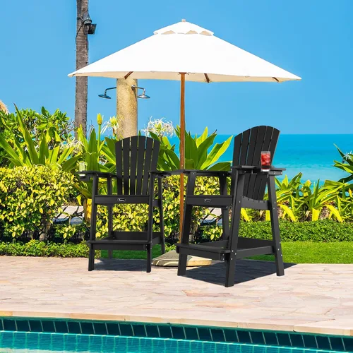Vista 4 de FUNBERRY Silla alta Adirondack, sillas altas para balcón para todo tipo de clima, con soporte para tazas