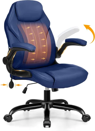 Vista 14 de Silla de Escritorio de Oficina, Silla Ergonómica para Computadora con Brazos Abatibles Acolchados y Soporte Lumbar Ajustable, Silla Ejecutiva