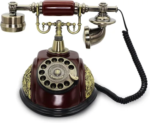Vista 12 de CERRXIAN Teléfono giratorio de línea fija retro - Teléfono fijo antiguo rotativo, decoración de cobre de imitación de resina para oficina en casa
