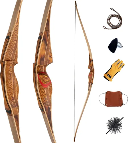 Vista 5 de Deerseeker Tiro con Arco 64" Reflex Deflex Híbrido de Una Pieza Arco Largo Tradicional con Miembros de Bambú Laminado y Fibra de Vidrio Transparente