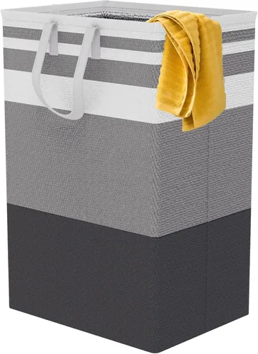 Vista 9 de Canasta de lavandería grande plegable de 75L con asas, cesta de ropa sucia impermeable para dormitorio, canasta de lavandería alta independiente