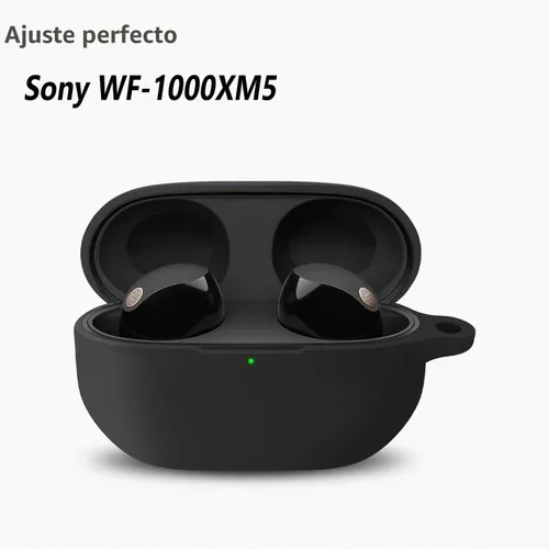 Vista 2 de Geiomoo Funda de silicona para Sony WF-1000XM5, funda protectora con mosquetón (negro)