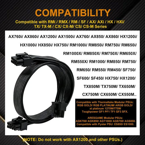 Vista 7 de COMeap Cable PCIe para Corsair, ATX CPU 8 pines macho a doble PCIe 8 pines (6+2) macho cable de alimentación para Corsair Thermaltake ARESGAME 1