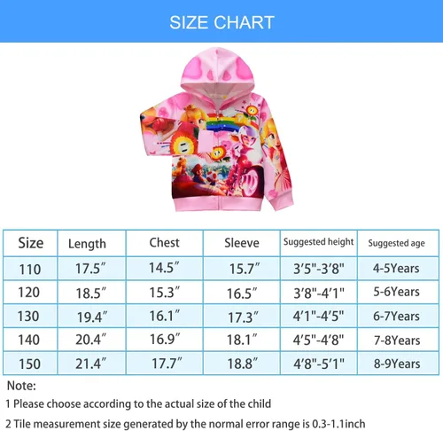 Vista 5 de Boys Girls Princess Hoodie Zipper Sweatshirts 3D Cartoon Hoody Top For Kids 4-9Years