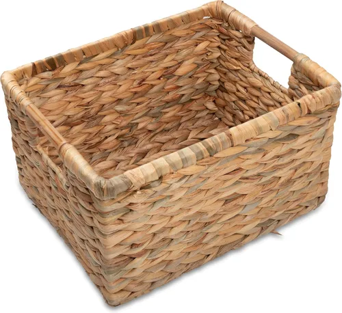Vista 16 de Cesta de hierba marina natural con mango de madera, cesta de mimbre rectangular mediana para sala de estar, 12.2 x 8.9 x 6.7 pulgadas, paquete de 3