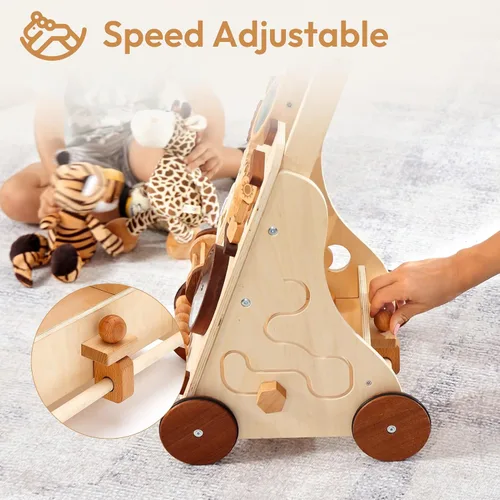 Vista 4 de Andador de madera Woodtoe para bebé, andador de empuje de velocidad ajustable, andador Montessori para niños y niñas, centro de actividades