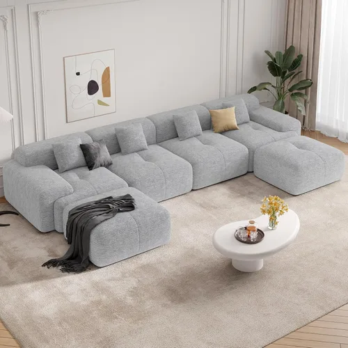 Vista 15 de Sofá biplaza Cloud de 85 pulgadas en una caja, moderno sofá pequeño no requiere montaje, cómodos sillones de asiento profundo sin estructura