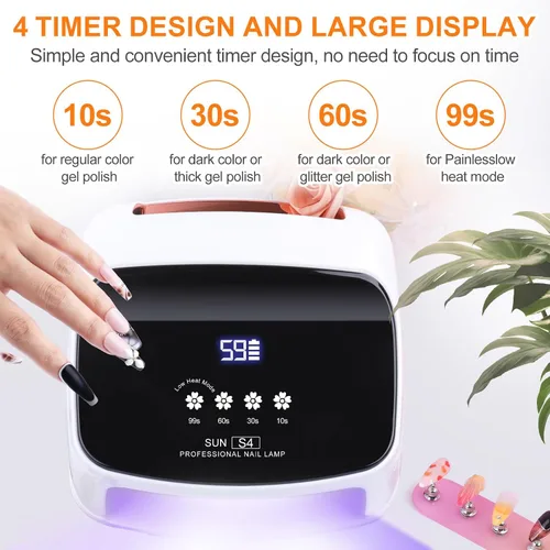 Vista 4 de Lámpara de uñas UV, 288 W, 8 horas, súper duradera, 15600 mAh, profesional, inalámbrica, lámpara LED UV para uñas, 66 cuentas de lámpara con sensor