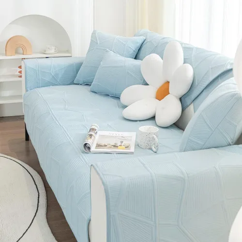 Vista 5 de vctops Funda de sofá bordada de color sólido para sofá, funda acolchada de algodón para sofá modular, suave y antideslizante para perros, niños