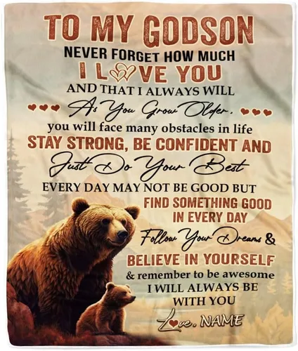Vista 34 de Manta personalizada con texto en inglés «To My Godson», de Godmother Godmother Wolf Moon, My Love for You is Forever Godson Birthday Christmas