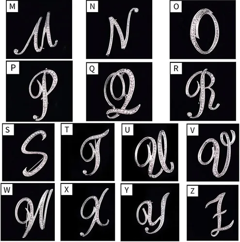 Vista 6 de ETHOON Broche de letras con inicial de diamantes de imitación para mujer manualidades plateado A-Z