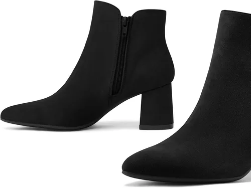 Vista 8 de mysoft Botines de tobillo para mujer con tacón bajo grueso de bloque, cómodos, punta puntiaguda, corte lateral en V, elegantes botines de oficina