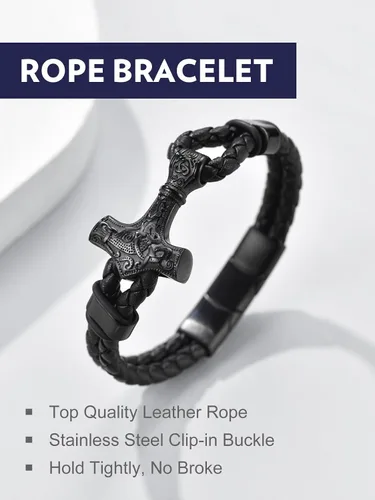 Vista 9 de Bandmax Pulsera trenzada de cuero negro para hombre con colgante gótico punk, pulsera de cuero con hebilla de acero inoxidable, paquete de regalo