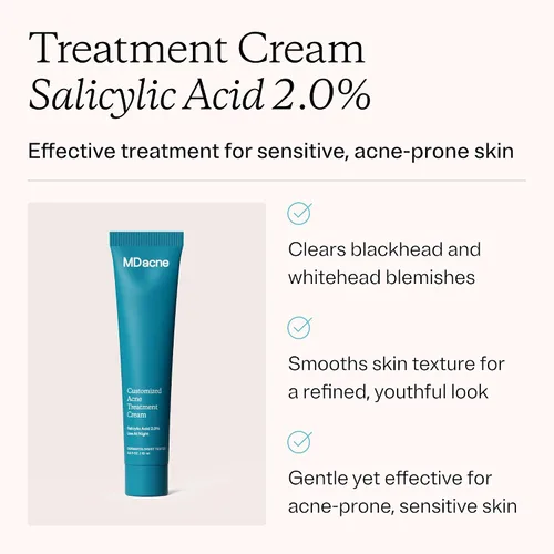 Vista 2 de MDacne Ácido salicílico 2.0% – Crema de tratamiento para el acné, exfoliante facial que desobstruye los poros, evita manchas, puntos negros, arrugas