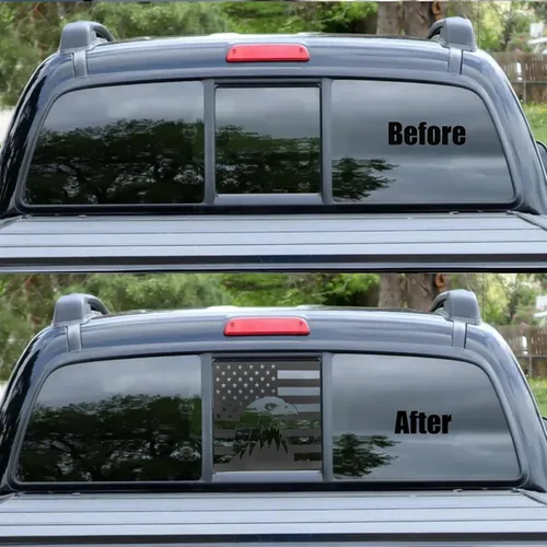 Vista 3 de Adhesivo de vinilo para Ford F150 F250 F350 2004-2014 trasero medio trasero trasero corredera bandera estadounidense águilas negras mate