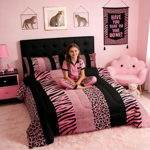 Vista 33 de Juego de edredón con estampado de leopardo para niños, tamaño individual, juego de ropa de cama de moda de piel de guepardo abstracto, decoración