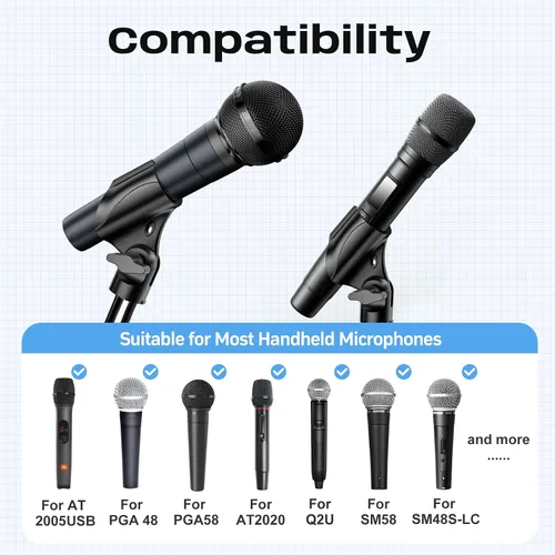 Vista 4 de Clip universal para micrófono, soporte de micrófono ajustable con adaptador macho de 5/8 pulgadas a hembra de 3/8 pulgadas (paquete de 2)
