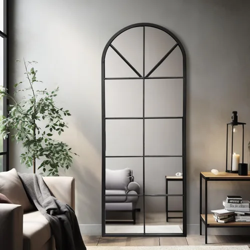 Vista 12 de Rowjut Espejo de pared en forma de arco de 30 x 20 pulgadas, espejo decorativo de pared y baño con marco de hierro, espejos de pared superior